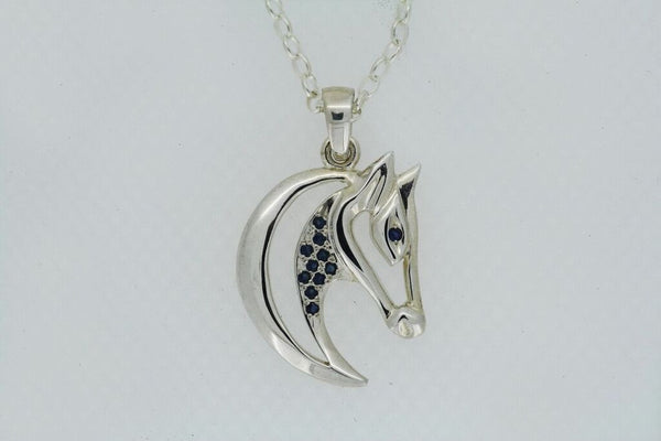 Horse Head Pendant - Sterling Silver - Sapphires