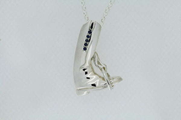 Riding Boot Pendant - Sterling Silver - Stirrup - Sapphires
