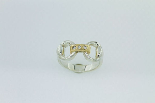 Snaffle Bit Link Ring - 9ct Gold - Diamonds