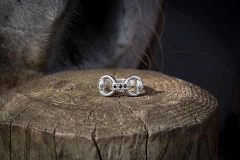 Snaffle Bit Link Ring - Sterling Silver - Sapphires