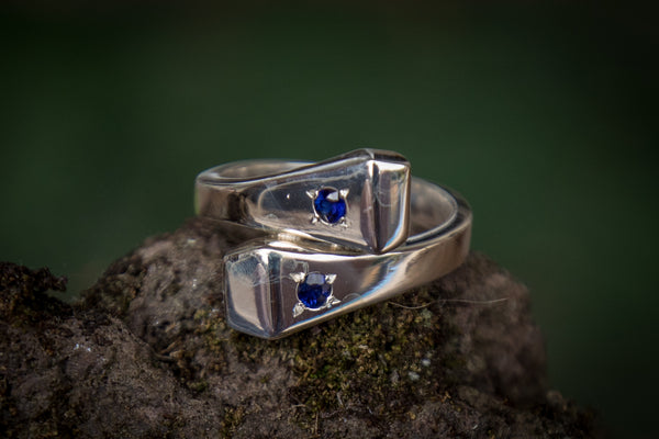 Nail Ring - Sterling Silver - Double - Sapphires
