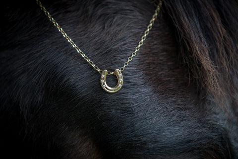 Horse Shoe Pendant - 9ct Gold - Diamonds