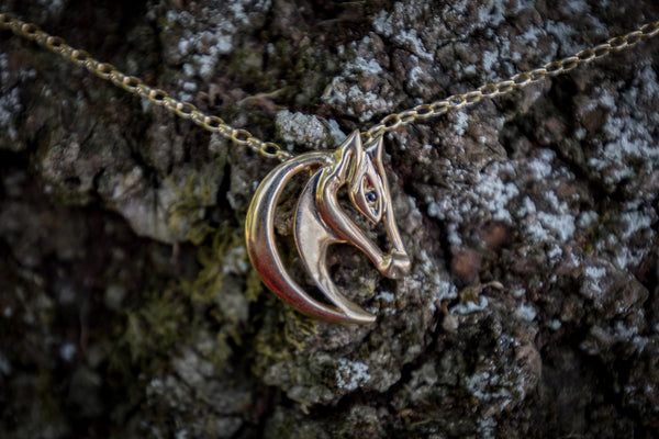 Horse Head Pendant - 9ct Gold - Sapphire