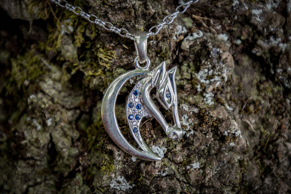 Horse Head Pendant - Sterling Silver - Sapphires and Diamonds