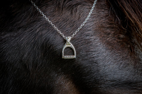 Stirrup Pendant - Sterling Silver - Small - Diamonds