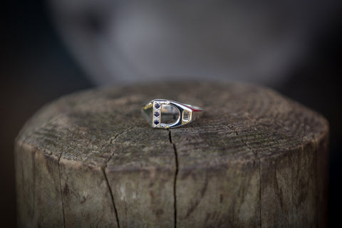 Stirrup Ring - Sterling Silver - Garnets