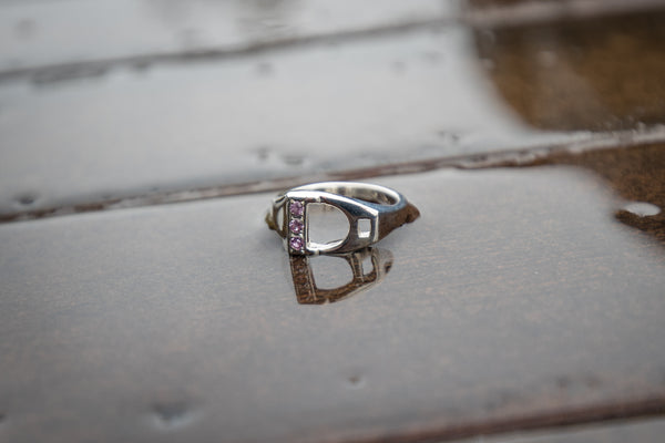 Stirrup Ring - Sterling Silver - Pink Sapphires